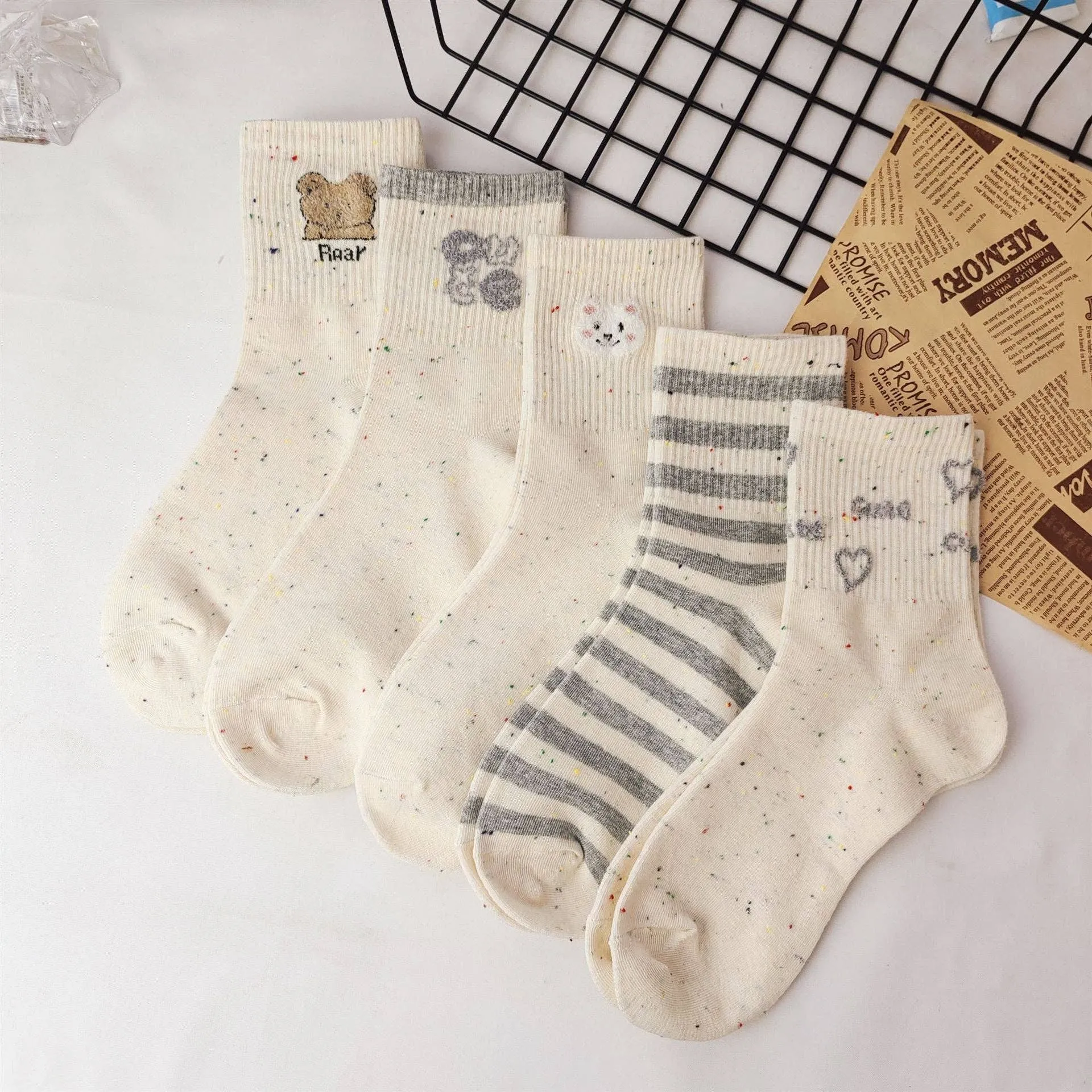 Rufia - Cute Cartoon Bear Pattern Crew Socks