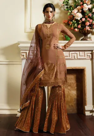 Rustic Orange Traditional Embroidered Gharara Suit