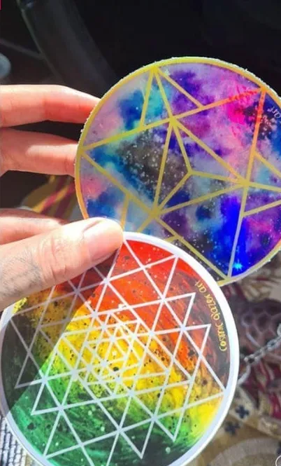 Sacred Geometry Cosmic - Rainbow Holographic sticker - Celestial Merkabah (GOLD)