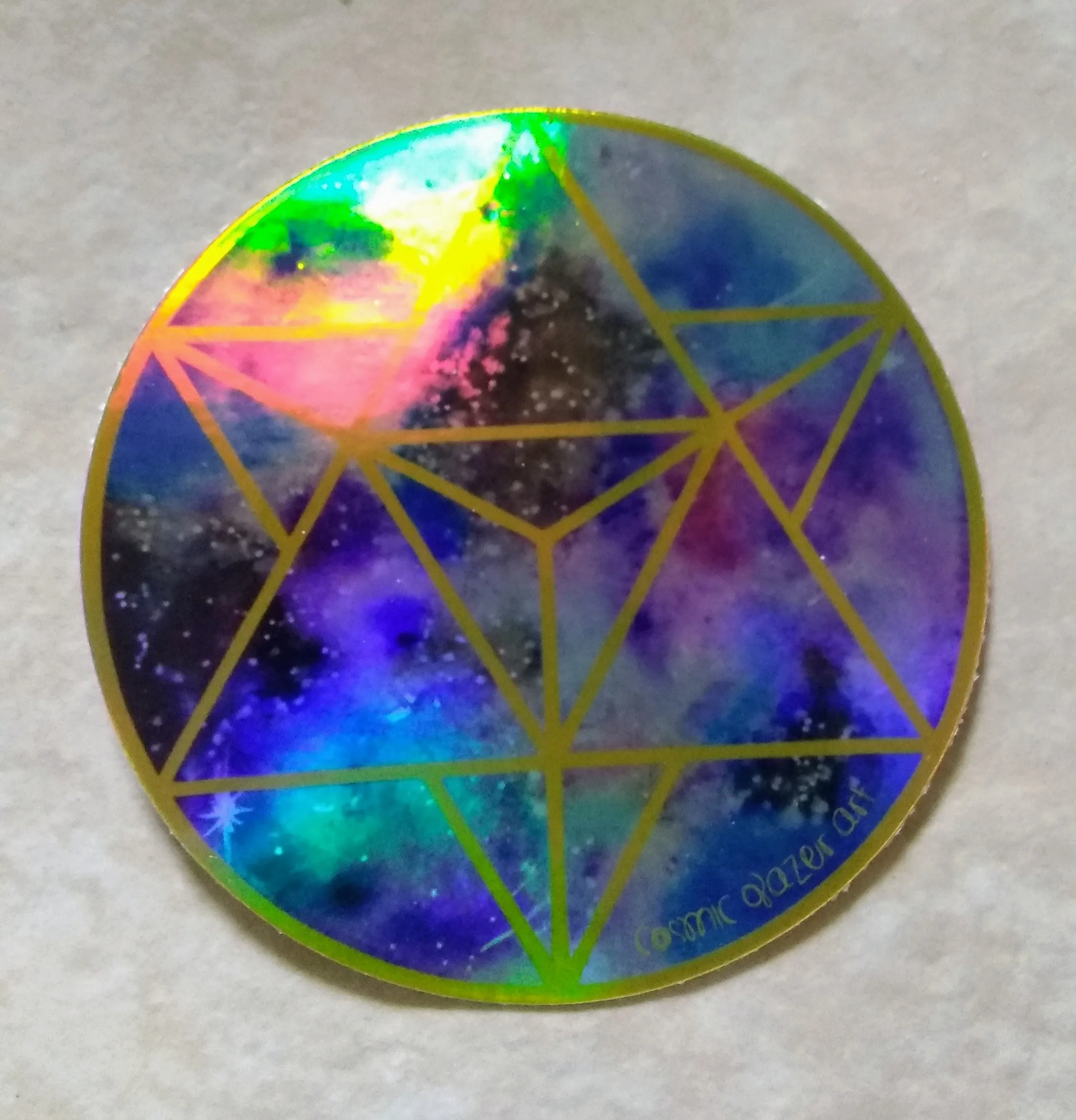 Sacred Geometry Cosmic - Rainbow Holographic sticker - Celestial Merkabah (GOLD)