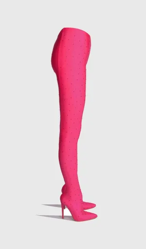Sagier Rhinestone Legging Boots - Pink