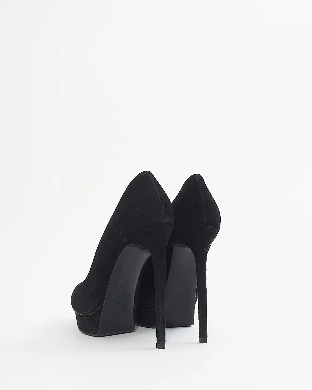 Saint Laurent Black Suede Janis Platform Pumps - 38.5