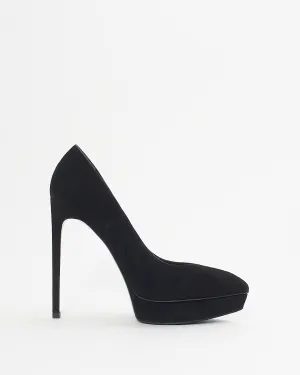 Saint Laurent Black Suede Janis Platform Pumps - 38.5