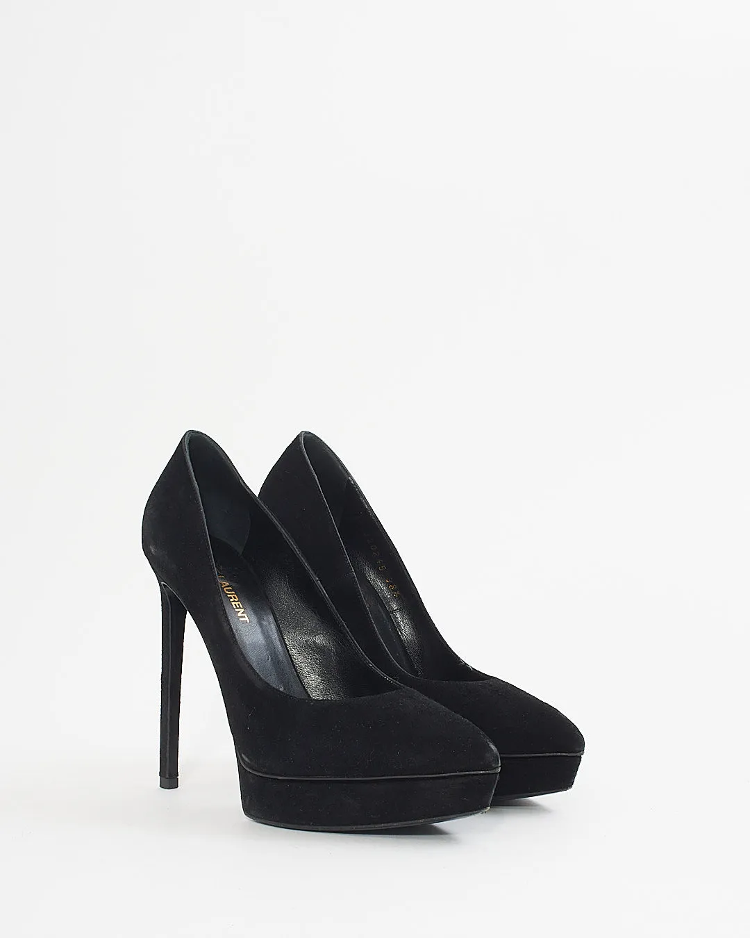 Saint Laurent Black Suede Janis Platform Pumps - 38.5