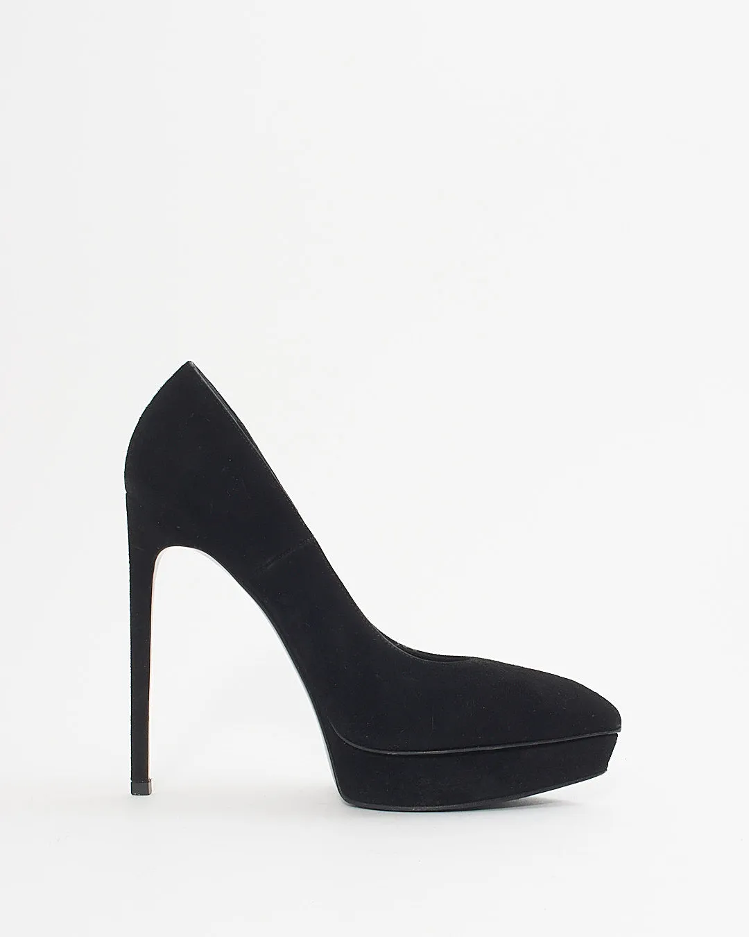 Saint Laurent Black Suede Janis Platform Pumps - 38.5