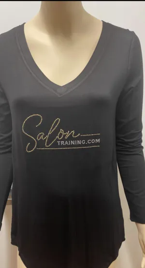 Salon Training V Neck Top w Rhinestone Logo