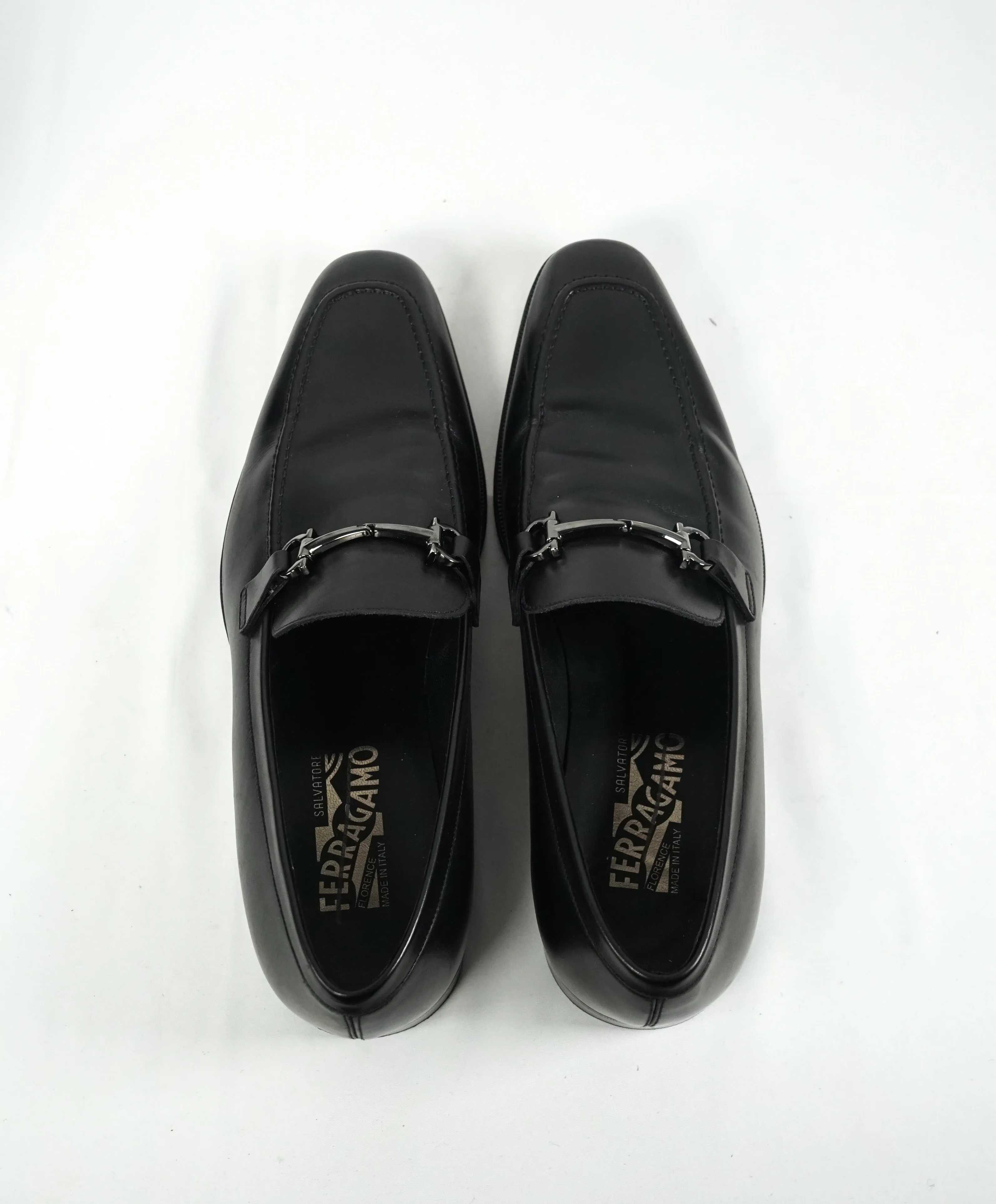 SALVATORE FERRAGAMO - Classic Black “Fenice" Slip On Bit Loafers - 10 D
