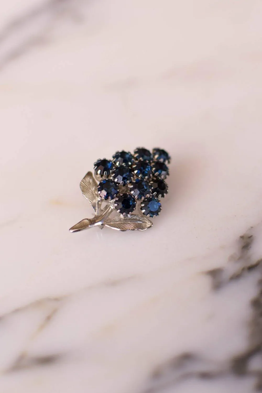 Sapphire Rhinestone Cluster of Grapes Brooch