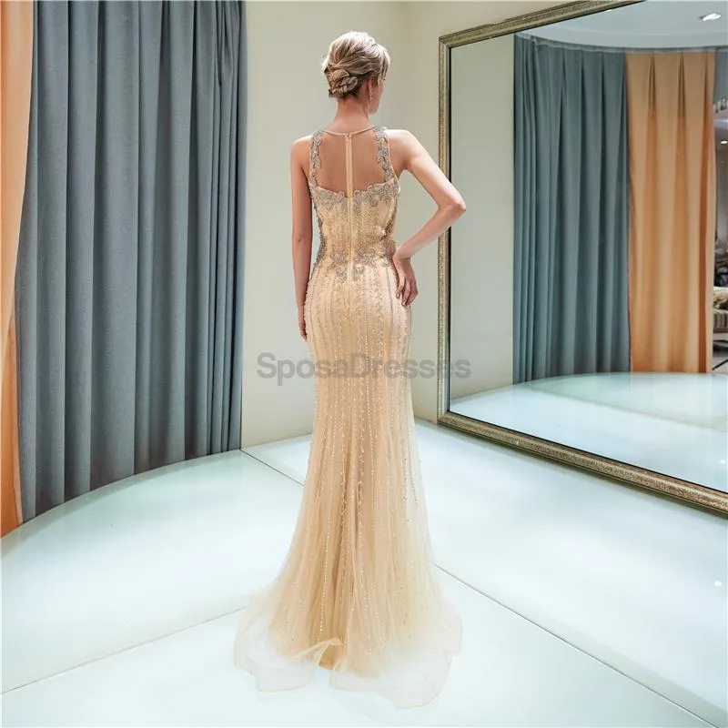 Scoop Heavily Beaded Rhinestone Beaded Mermaid Evening Prom Dresses, Evening Party Prom Dresses, 12043