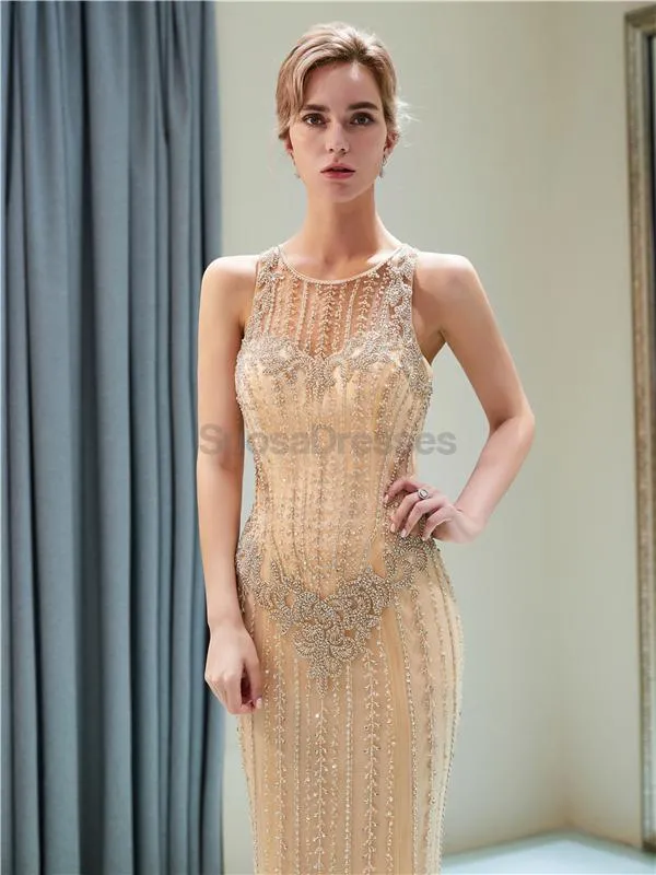 Scoop Heavily Beaded Rhinestone Beaded Mermaid Evening Prom Dresses, Evening Party Prom Dresses, 12043