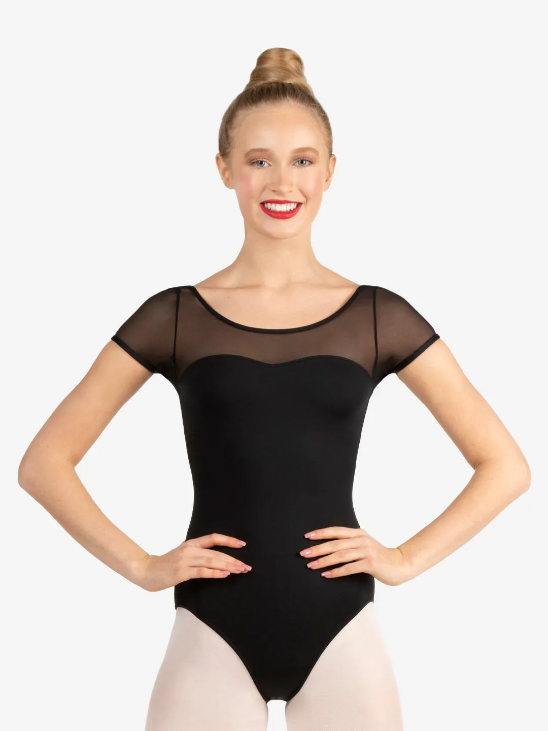 SE1039C Mesh Yoke Short Sleeve Leotard
