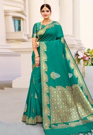 Sea Green Indian Banarasi Silk Saree