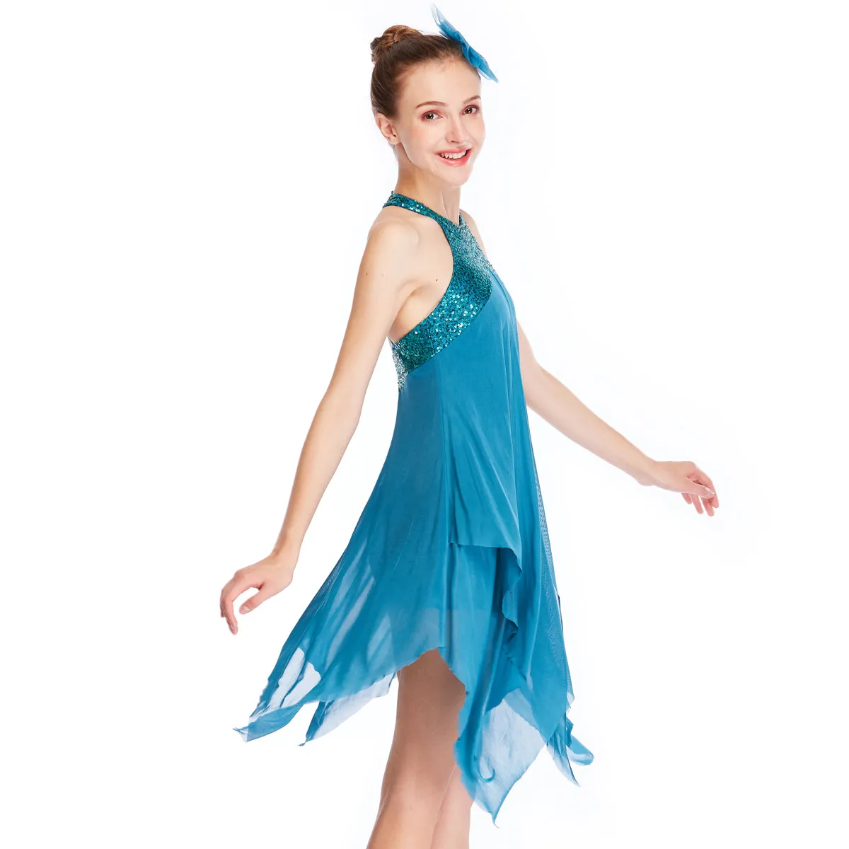 Sequin Turquoise Irregular Dance Dress