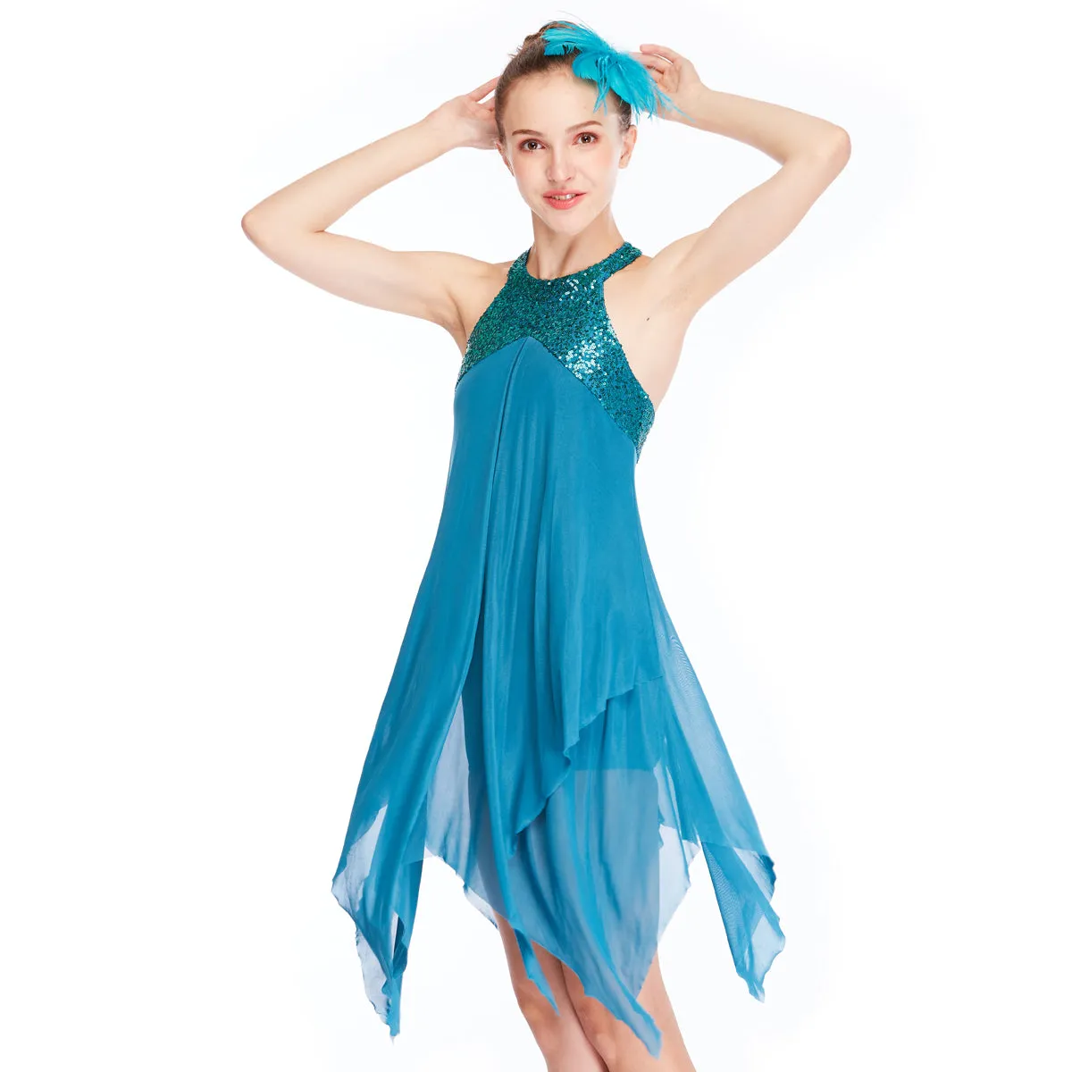 Sequin Turquoise Irregular Dance Dress