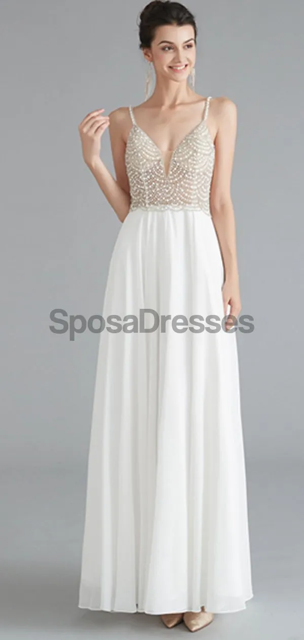 Sexy Backless Spaghetti Straps Beaded See Through Long Evening Prom Dresses, Evening Party Prom Dresses, 12121