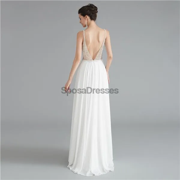 Sexy Backless Spaghetti Straps Beaded See Through Long Evening Prom Dresses, Evening Party Prom Dresses, 12121