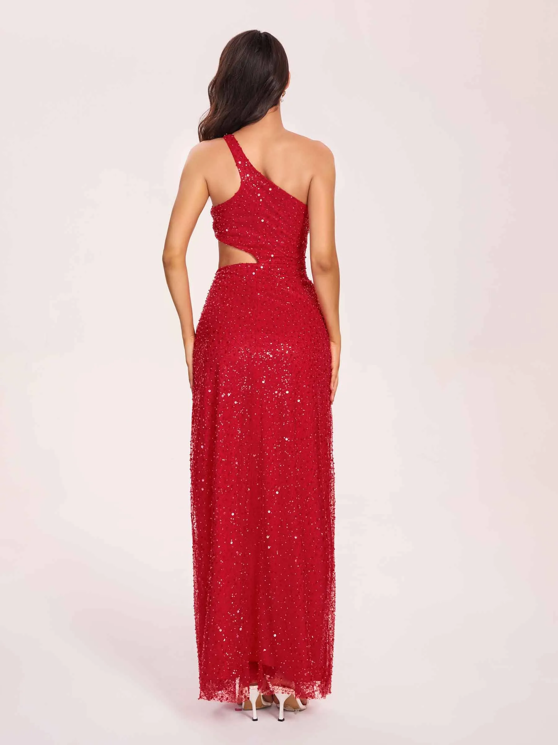 Sexy Beading Sheath Long Prom Dress One Shoulder Side-slit Evening Dress