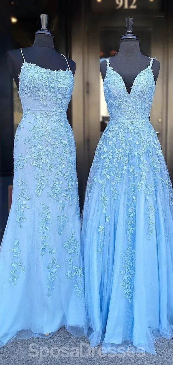 Sexy Blue Lace Beaded Cheap Evening Prom Dresses, Evening Party Prom Dresses, 12202