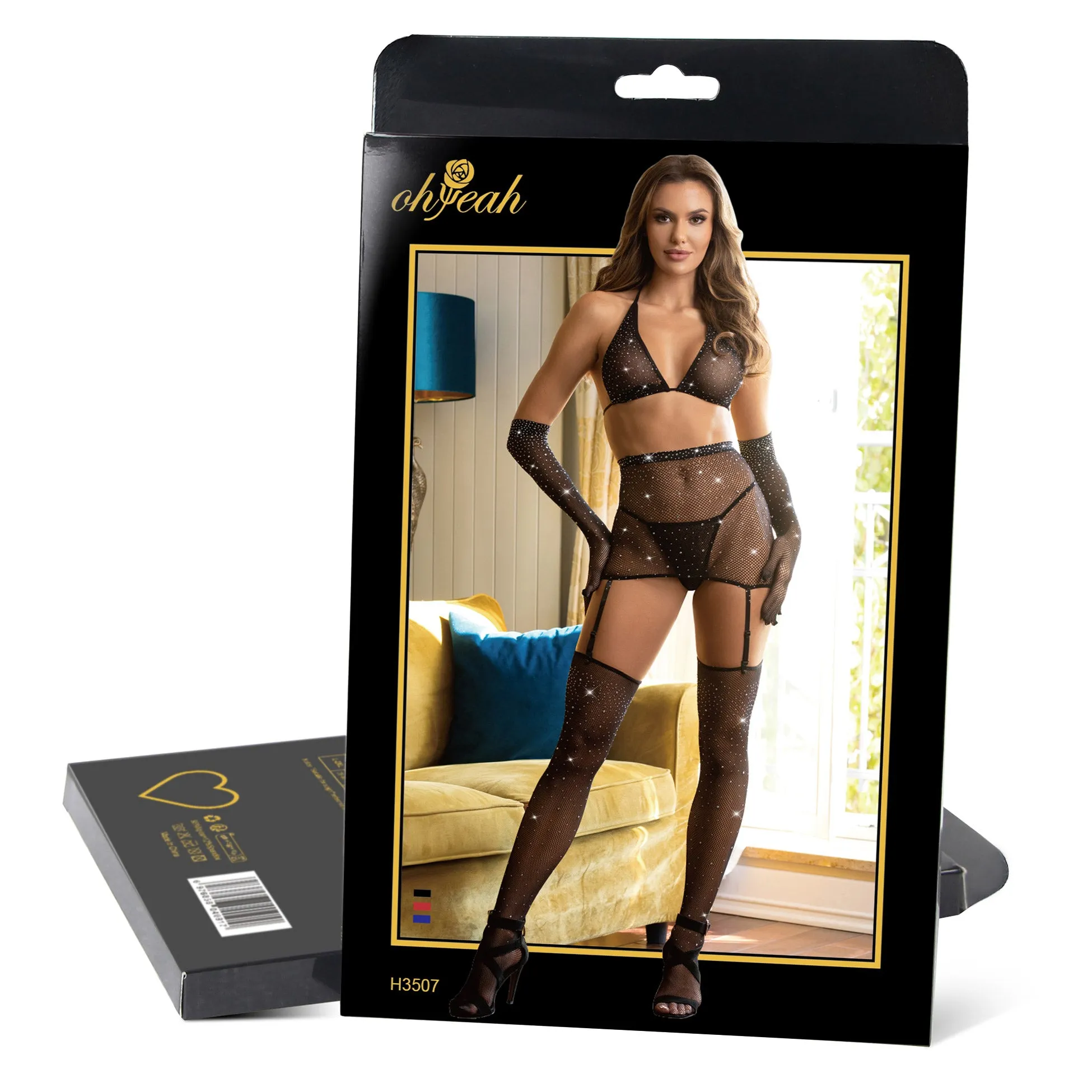 Sexy Diamond Fishnet Bodystocking with Gloves