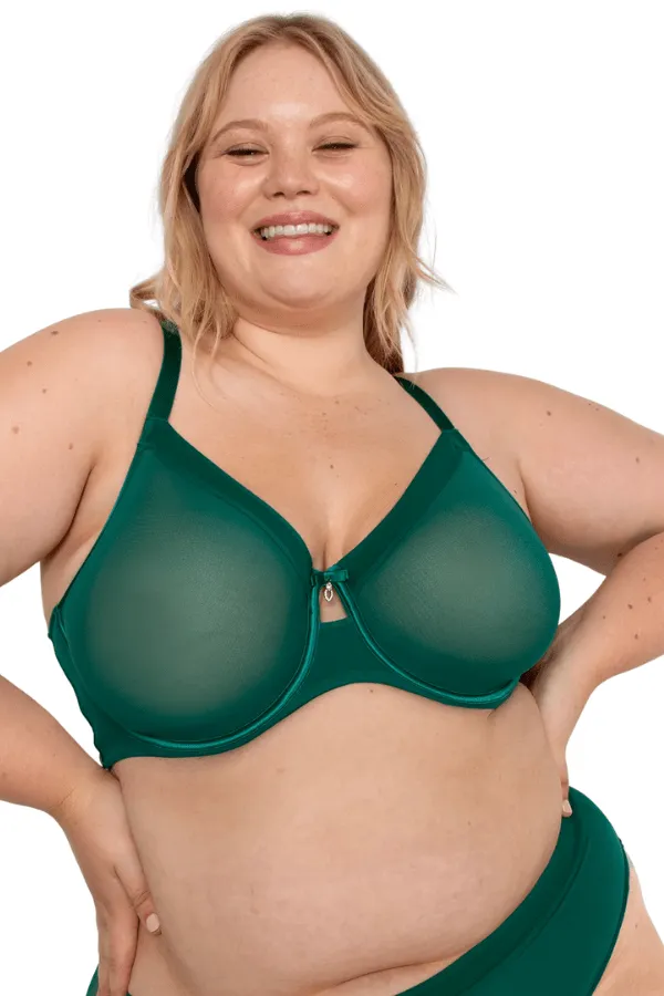Sheer Mesh Unlined Underwire Bra - Emerald