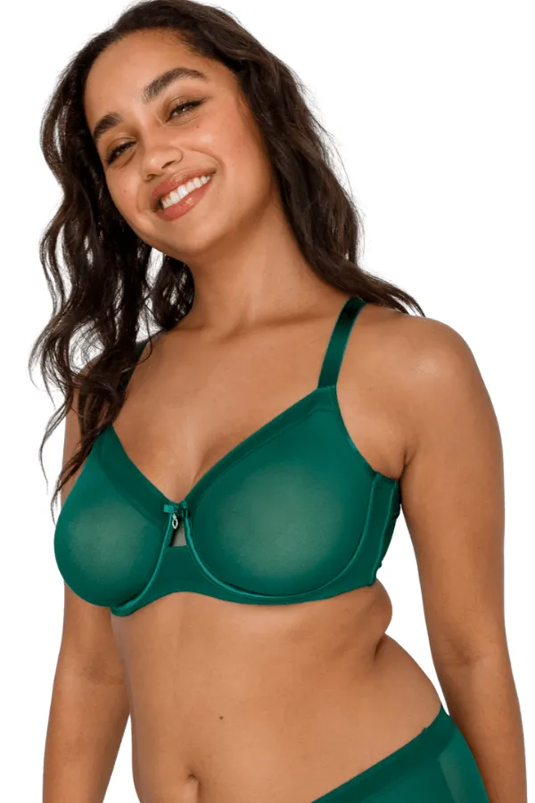 Sheer Mesh Unlined Underwire Bra - Emerald