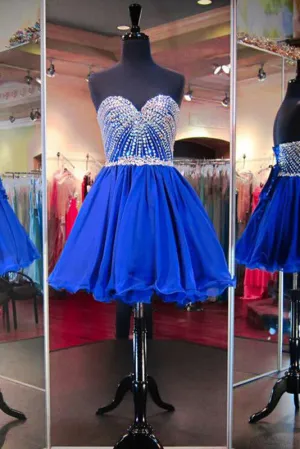 Shining Sweetheart Beading Short Tulle Short Royal Blue Homecoming Dress OK279