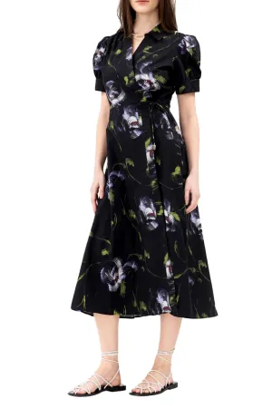Short Sleeve Midi Shivon Dress in Black Periwinkle Multi