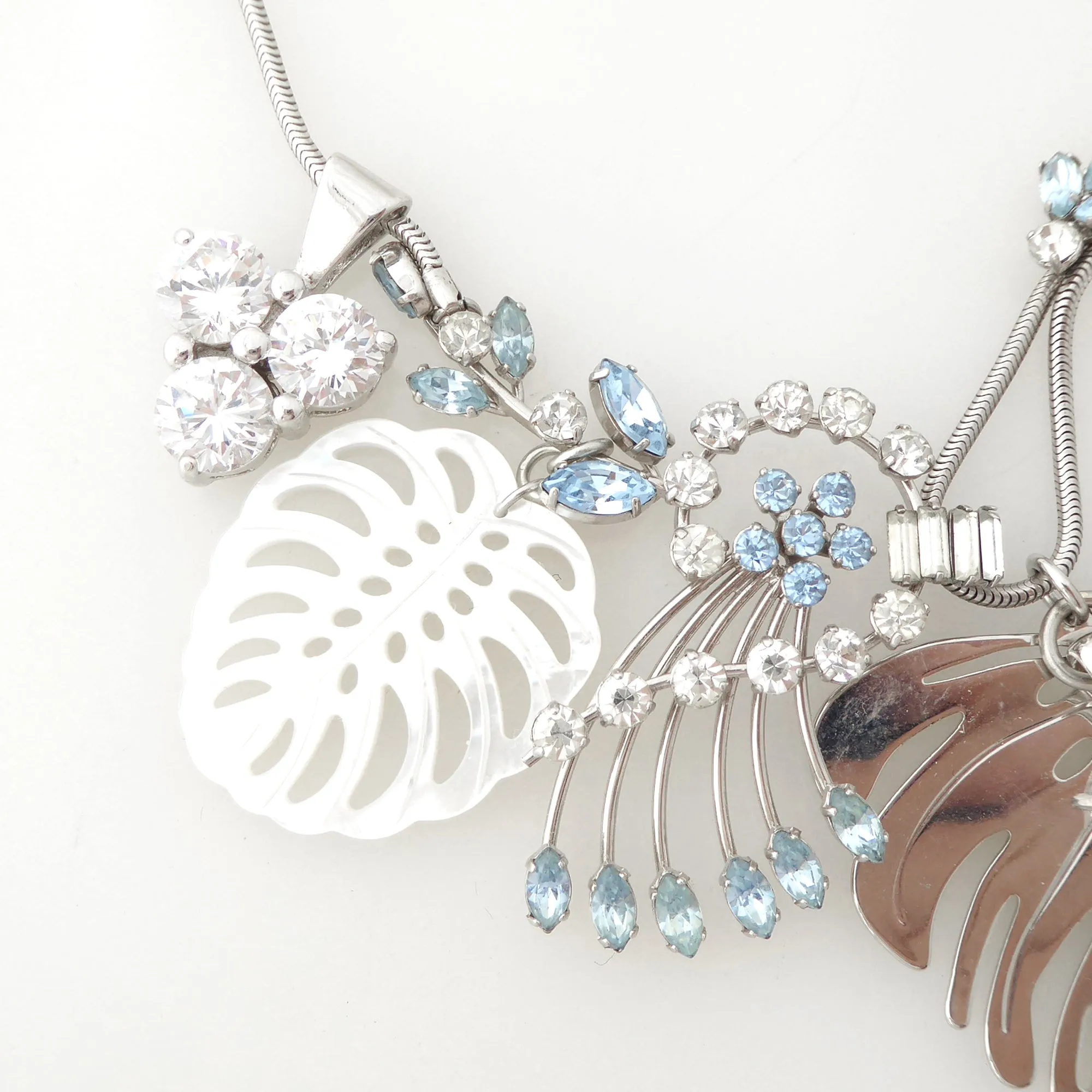 Silver monstera leaf cluster necklace