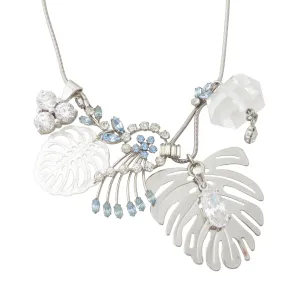 Silver monstera leaf cluster necklace