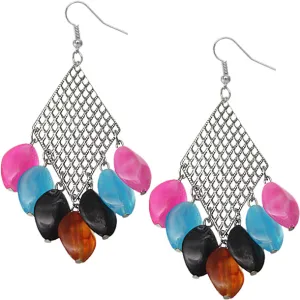 Silver Multicolor Beaded Filigree Caged Dangle Earrings