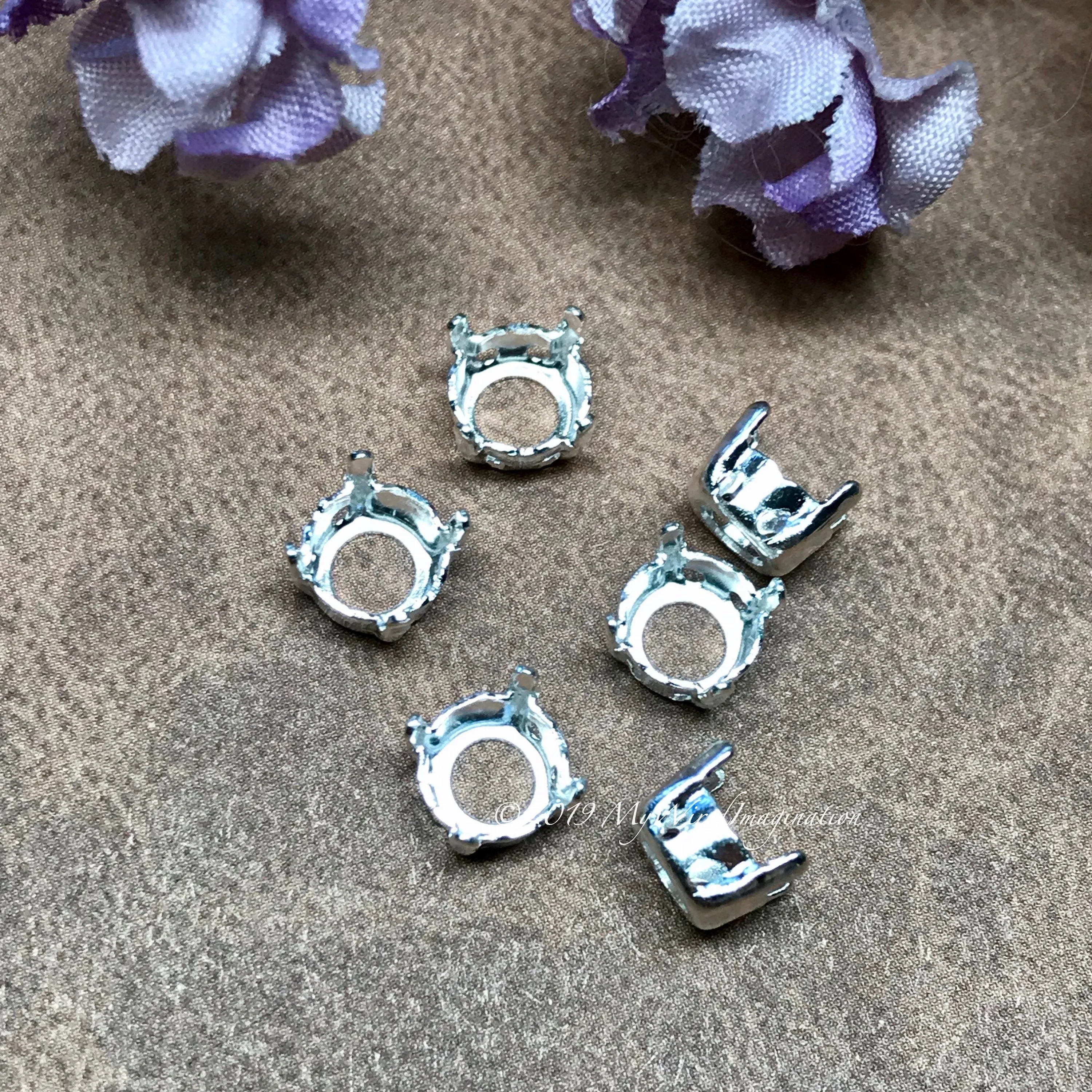 Silver or Gold Plated Settings, 6 pcs for 34ss/7mm Round Rhinestones or Gemstones