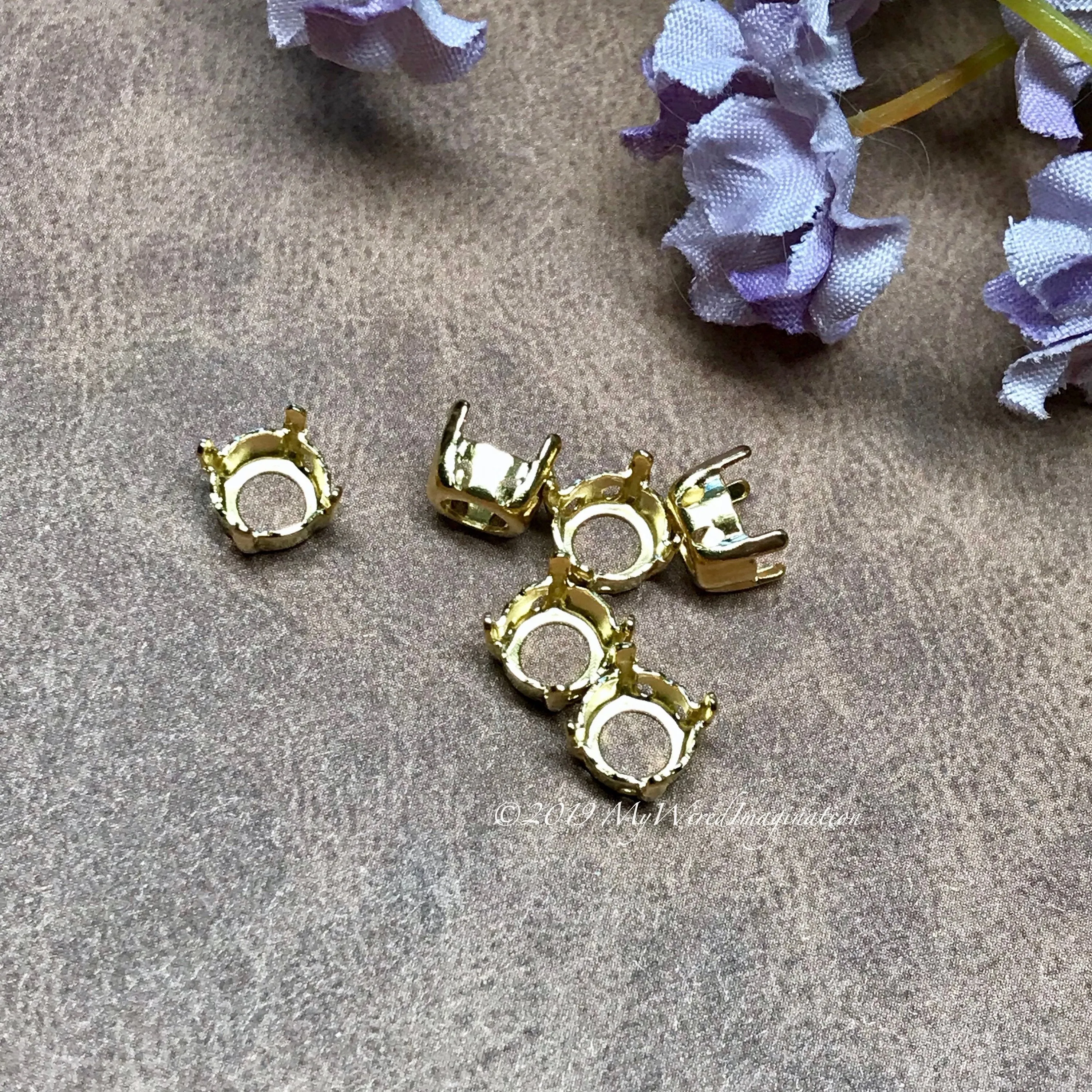 Silver or Gold Plated Settings, 6 pcs for 34ss/7mm Round Rhinestones or Gemstones