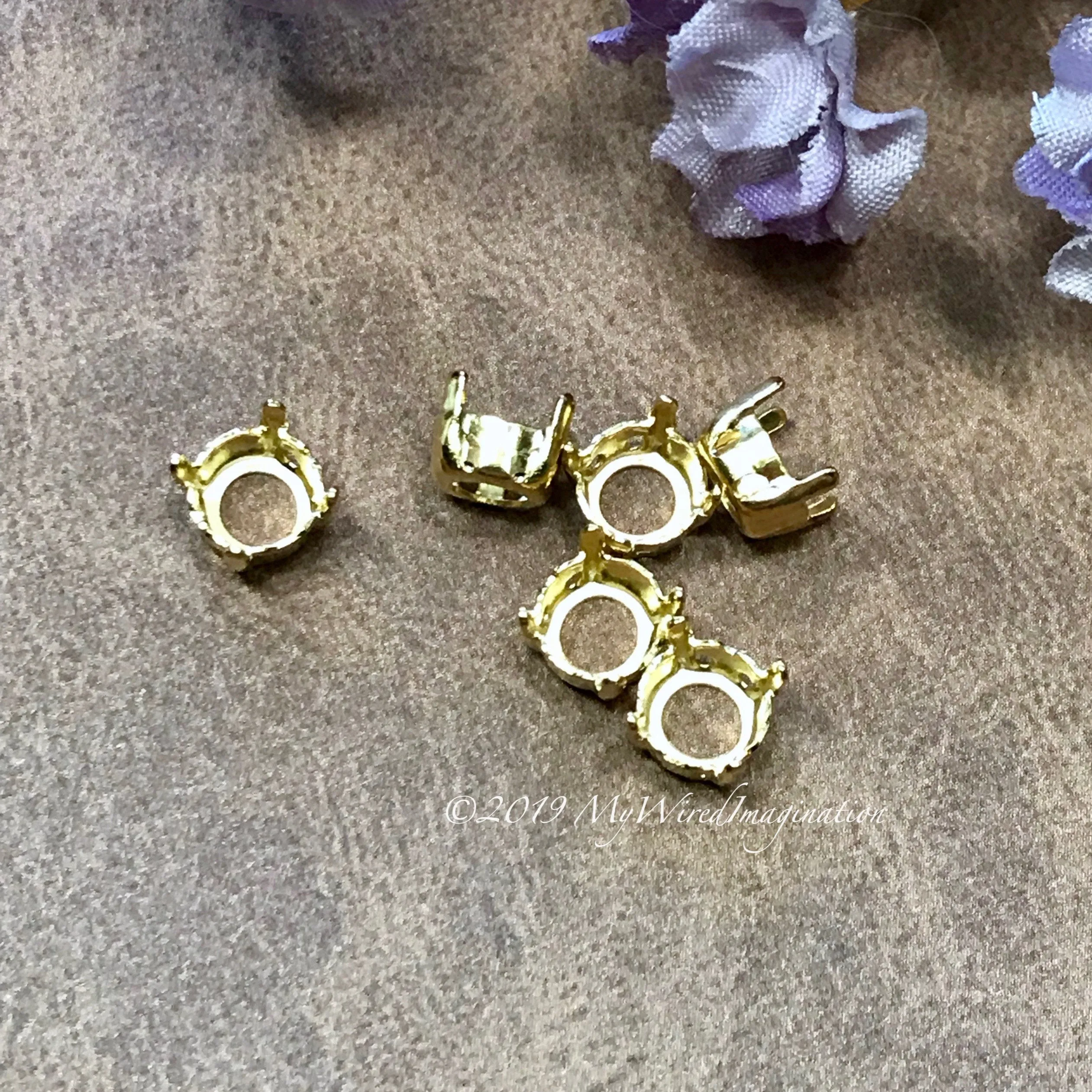 Silver or Gold Plated Settings, 6 pcs for 34ss/7mm Round Rhinestones or Gemstones