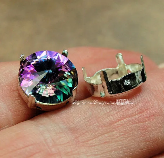 Silver Plated Settings for Swarovski 12mm 1122 Rivoli Rhinestone Setting