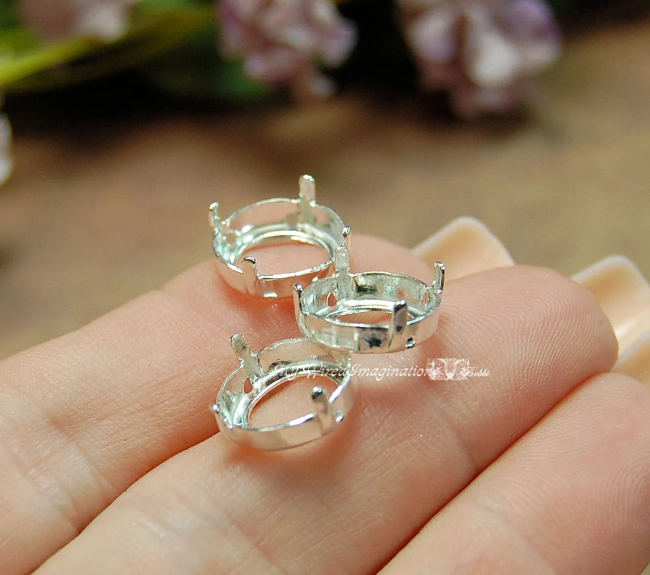 Silver Plated Settings for Swarovski 12mm 1122 Rivoli Rhinestone Setting