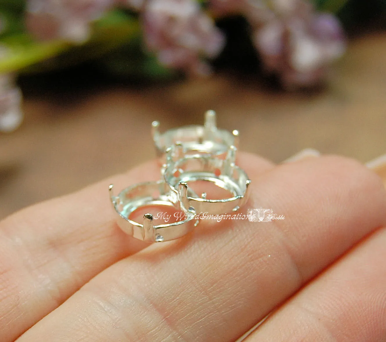 Silver Plated Settings for Swarovski 12mm 1122 Rivoli Rhinestone Setting