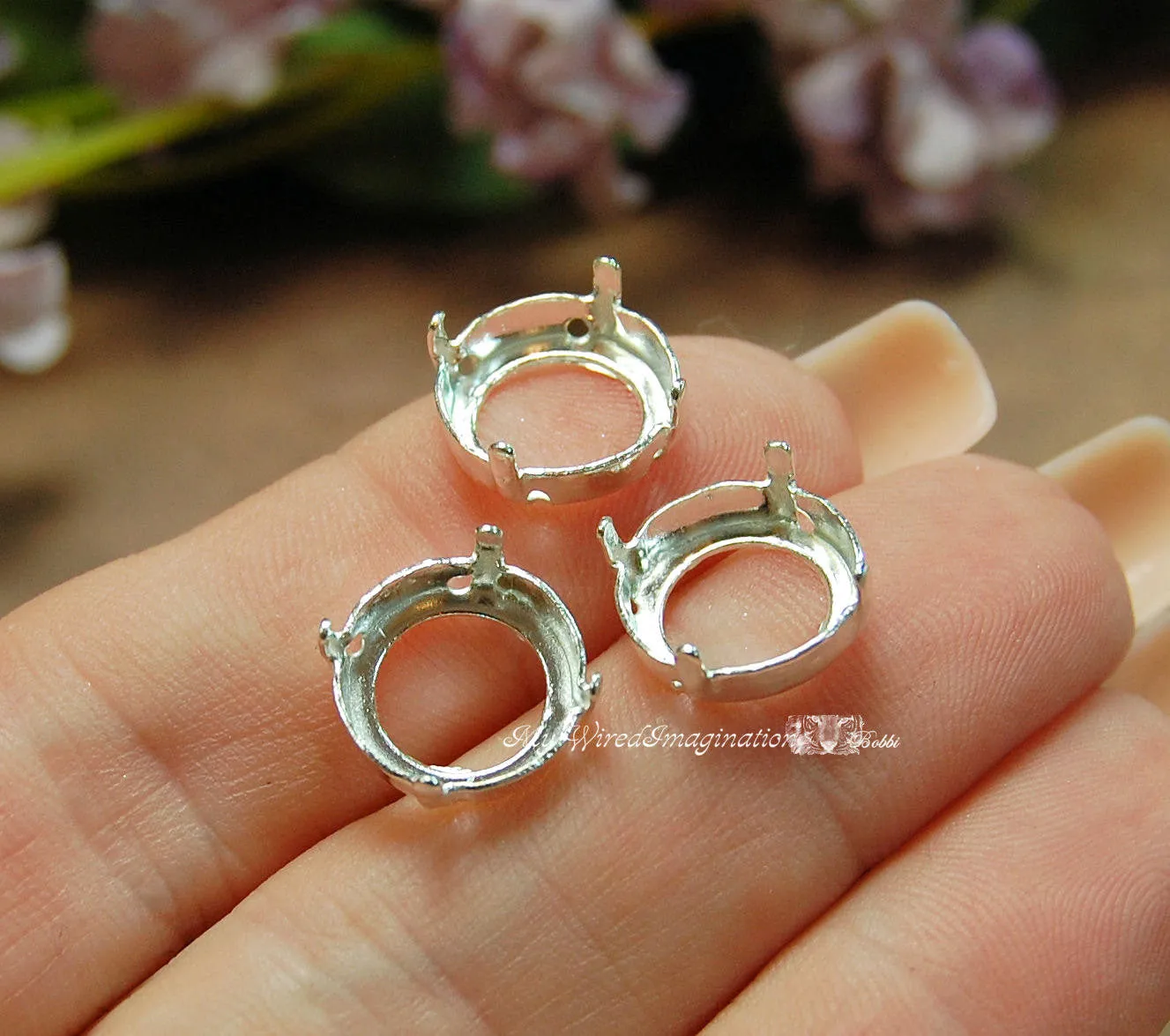 Silver Plated Settings for Swarovski 12mm 1122 Rivoli Rhinestone Setting