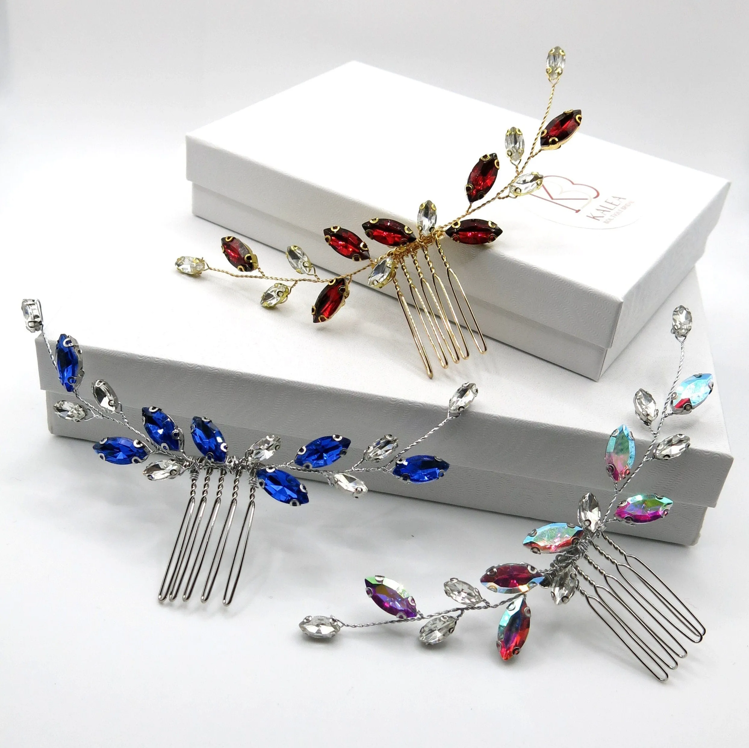 Simply Elegant Small Bridal Hair Comb in Blue, Wine Red or AB Rhinestone Crystals, Wedding Crystal Bridesmaids Hairpin