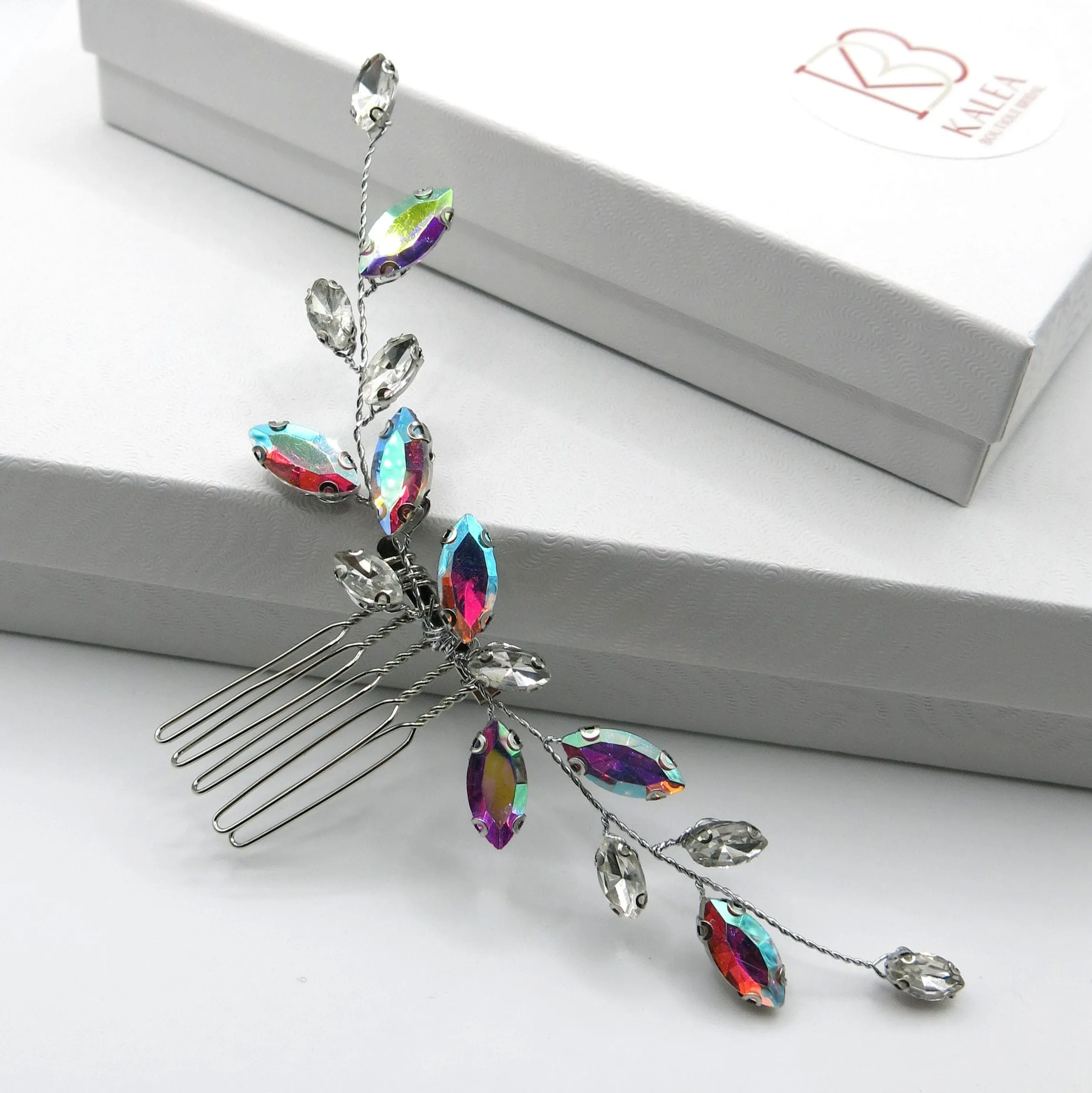 Simply Elegant Small Bridal Hair Comb in Blue, Wine Red or AB Rhinestone Crystals, Wedding Crystal Bridesmaids Hairpin