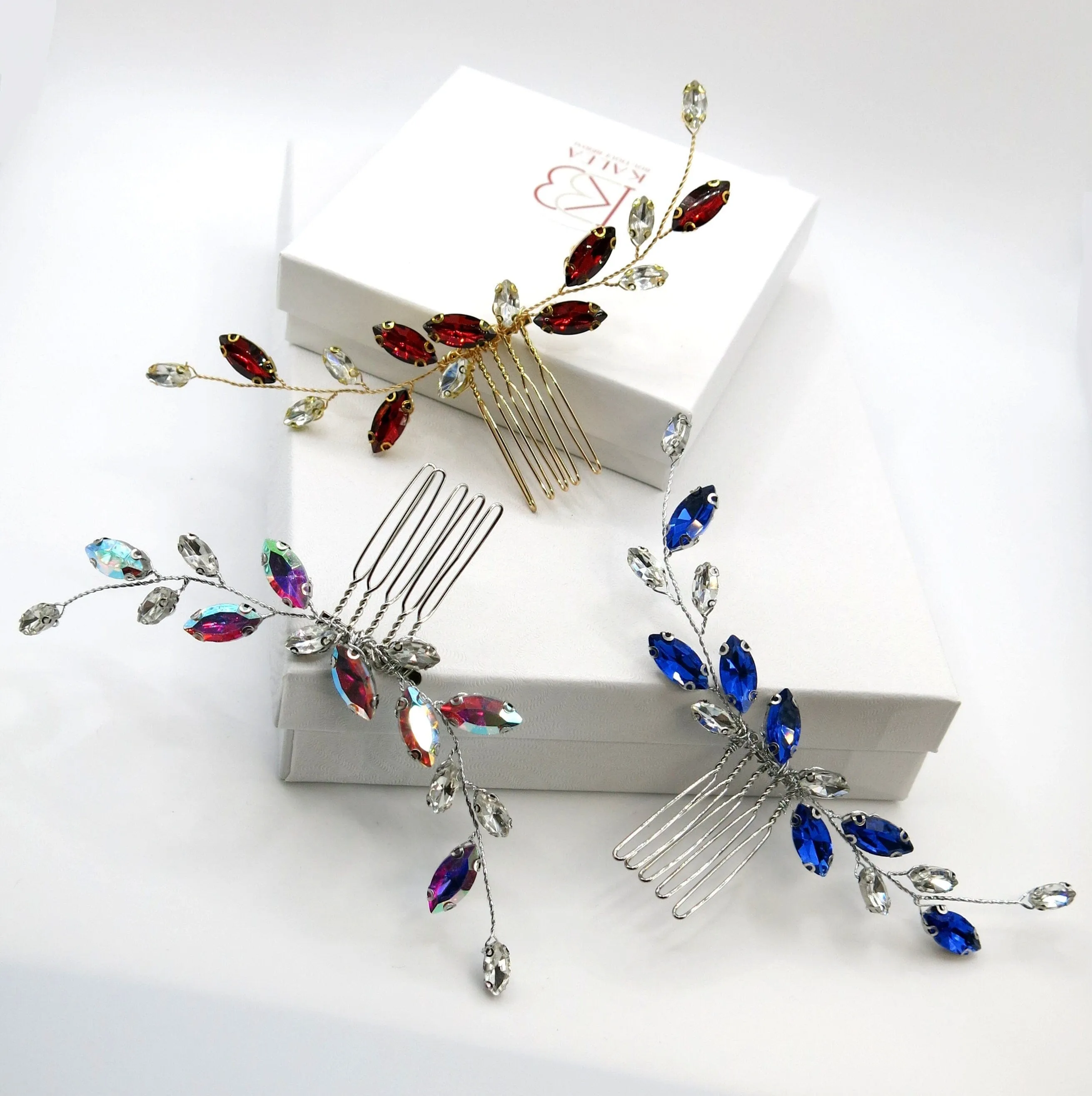 Simply Elegant Small Bridal Hair Comb in Blue, Wine Red or AB Rhinestone Crystals, Wedding Crystal Bridesmaids Hairpin