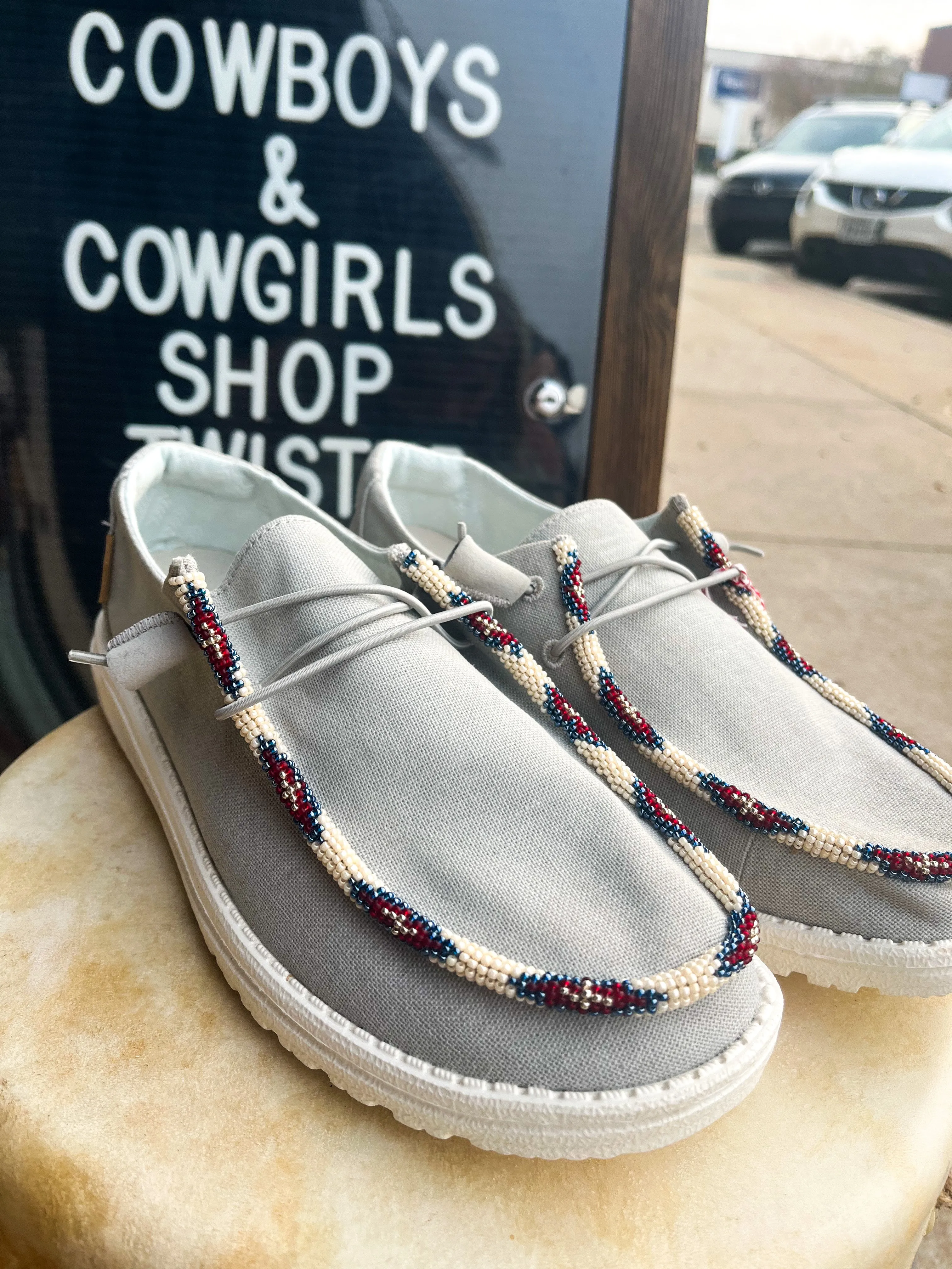 Size 10 Grey Beaded Hey Dudes
