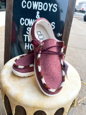 Size 7 Burgundy Beaded Hey Dudes