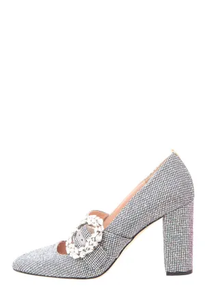 SJP Silver Sparkle & Rhinestone Buckle Heels SZ40