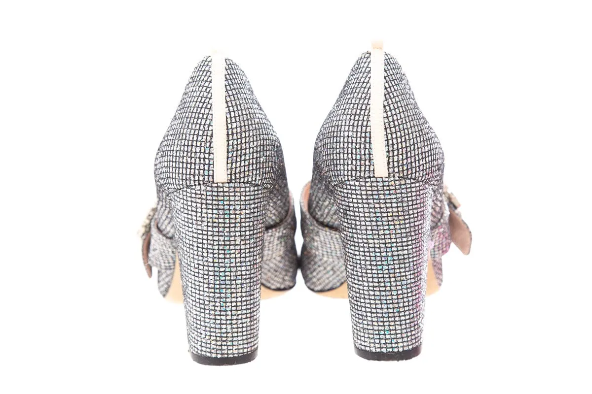 SJP Silver Sparkle & Rhinestone Buckle Heels SZ40