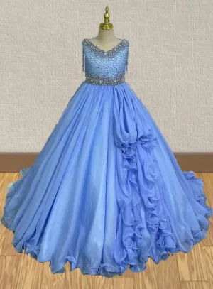 Sky Blue Beaded Bodice Miss Teen Prom Gown