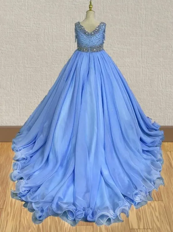Sky Blue Beaded Bodice Miss Teen Prom Gown
