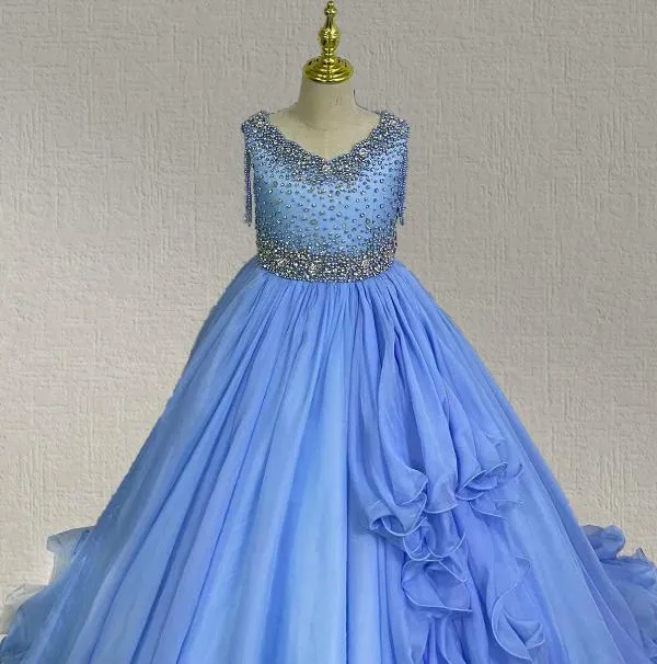 Sky Blue Beaded Bodice Miss Teen Prom Gown