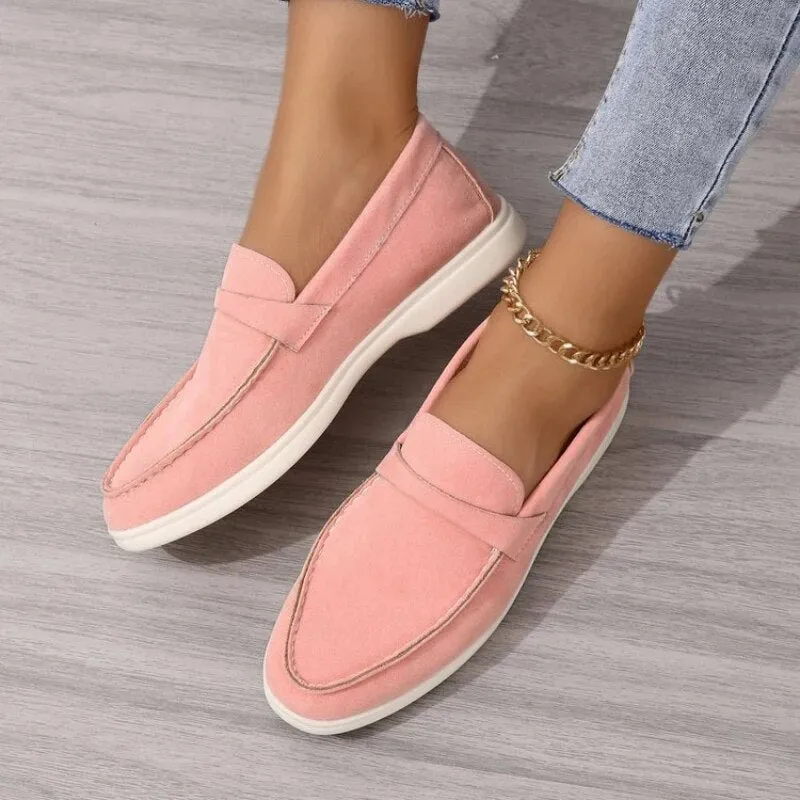 Slip-On Loafers for Women - Suede Slip-Ons in Beige
