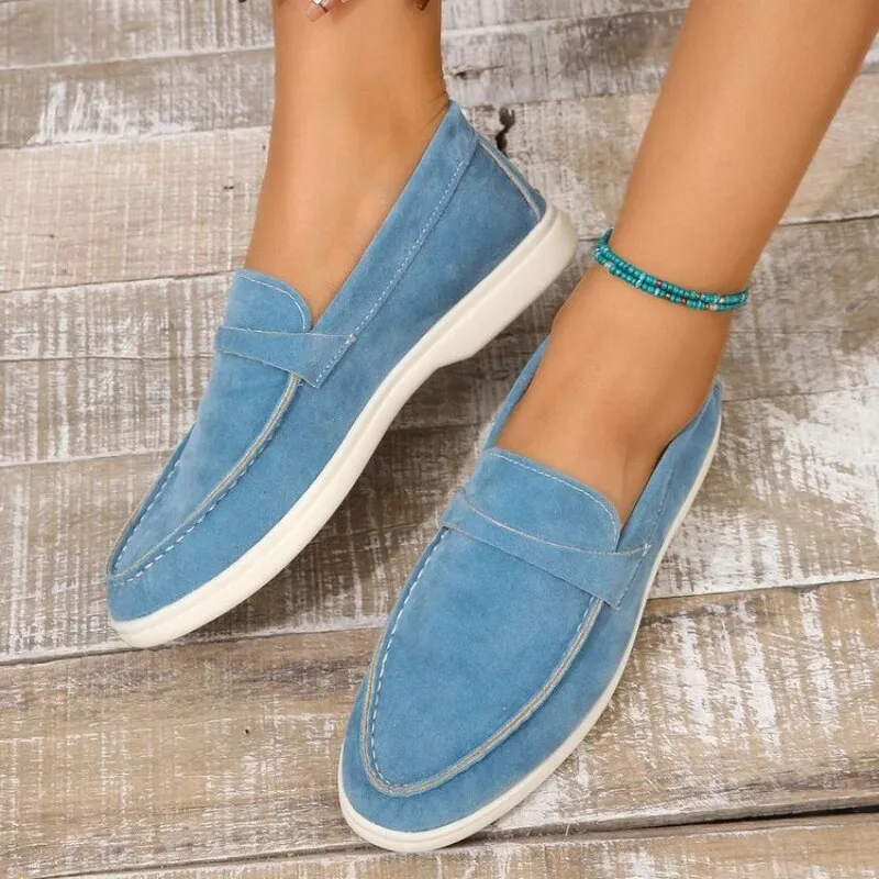 Slip-On Loafers for Women - Suede Slip-Ons in Beige