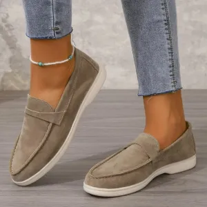 Slip-On Loafers for Women - Suede Slip-Ons in Beige